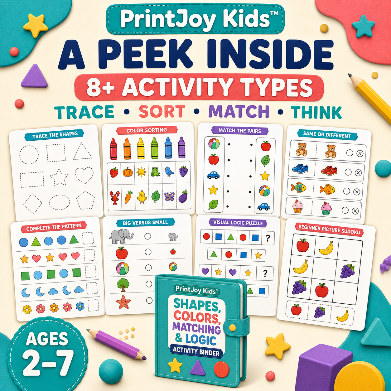 PrintJoy Kids™ Shapes, Colors & Logic Binder Bundle