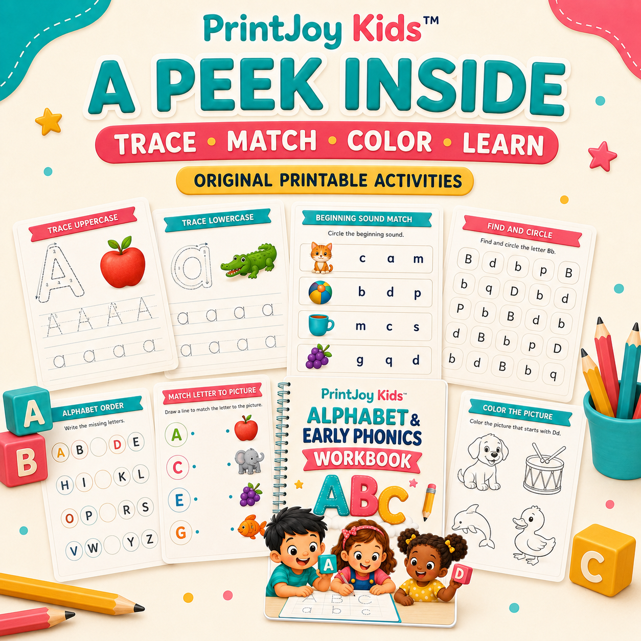 PrintJoy Kids™ Alphabet & Early Phonics Workbook
