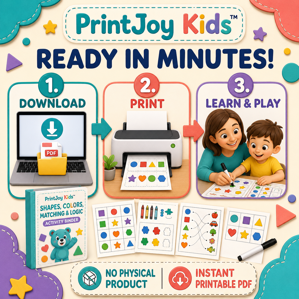PrintJoy Kids™ Shapes, Colors & Logic Binder Bundle