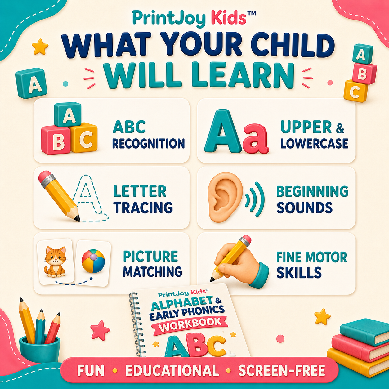 PrintJoy Kids™ Alphabet & Early Phonics Workbook