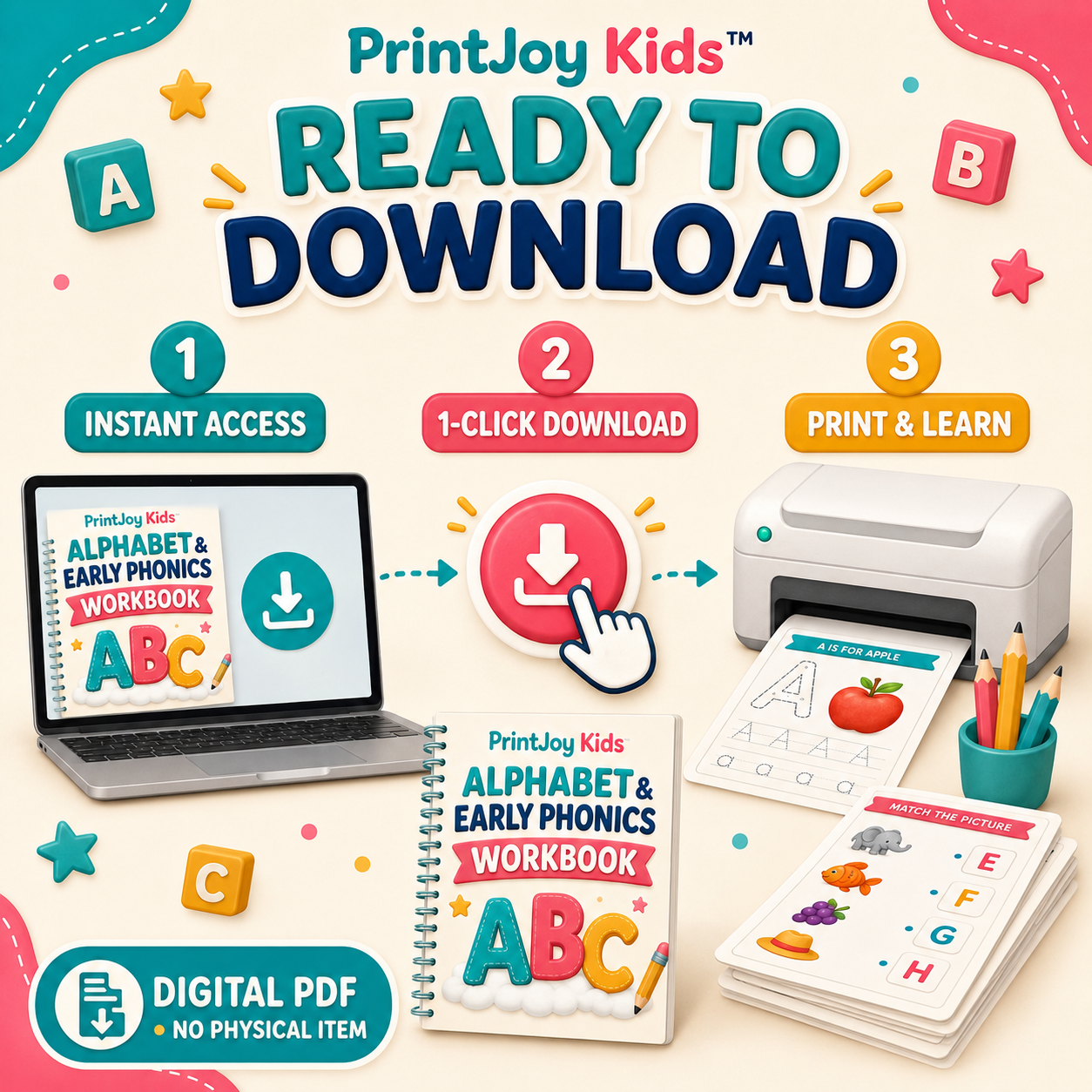 PrintJoy Kids™ Alphabet & Early Phonics Workbook